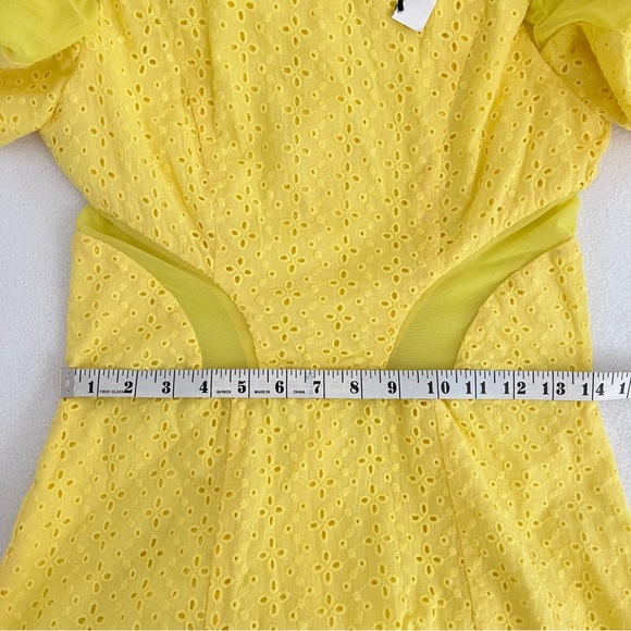 Karina Grimaldi Lila Eyelet Mini Dress Yellow Mesh Cut Outs - Picture 6 of 13